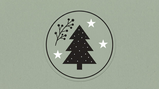 Embl&egrave;me rond illustrant un sapin et des &eacute;toiles
