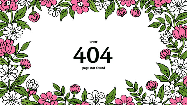Colorful floral border design featuring a 404 error message.