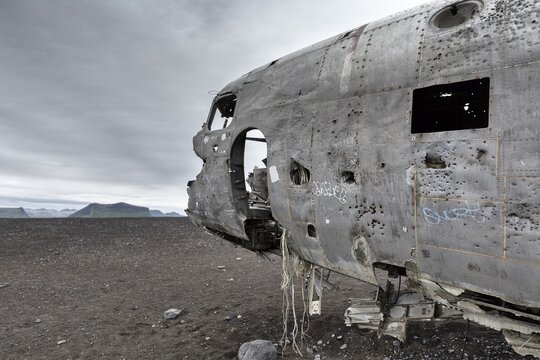 Douglas DC-3 wrecked US Navy aircraft, S&oacute;lheimasandur, Solheimasandur, near Ring Road, Su&eth;urland, Sudurland, South Iceland, Iceland
