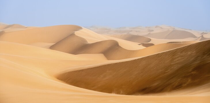 Sand dunes with wave patterns, dune sea, sandy desert, impressive desert landscape, Namib Naukluft Park, Namib desert, Namibia