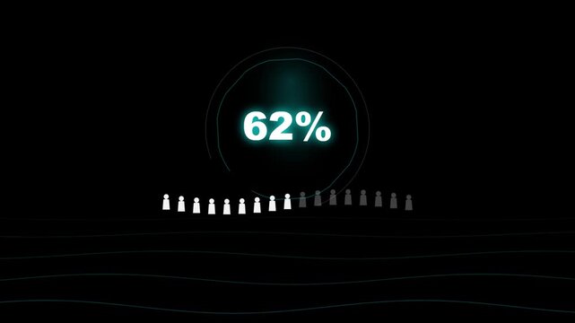 Digital percentage loading progress bar with human icon array for data analytics and tech infographics
