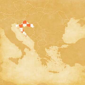 Ocher map of Balkans - Croatia