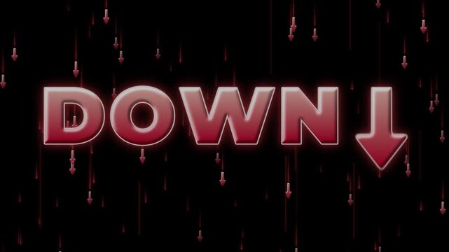 Red DOWN text and arrow dropping down with glow