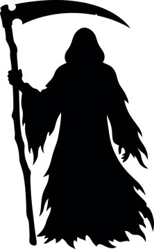 Black silhouette of grim reaper holding a scythe Vector