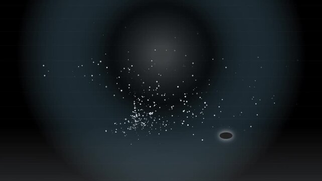 Abstract motion with floating white particles and dark glowing orb background