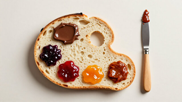 Sourdough bread artist palette with sweet spreads
