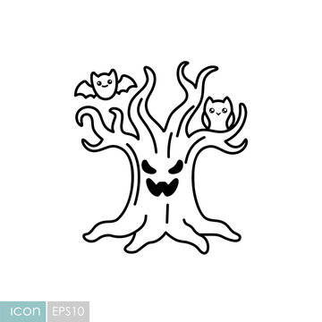 Cute Halloween spooky tree kawaii icon