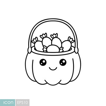 Cute Halloween candy basket kawaii icon