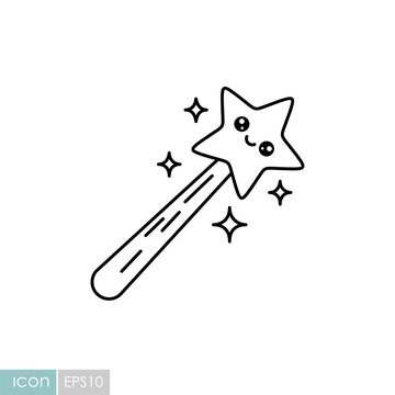 Cute magic wand star kawaii icon