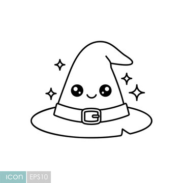 Cute Halloween witch hat kawaii icon