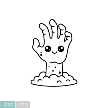 Cute zombie hand Halloween kawaii icon