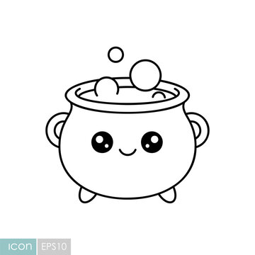 Cute witch cauldron Halloween kawaii icon
