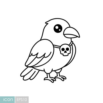 Cute Halloween raven crow kawaii icon