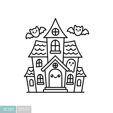 Cute Halloween haunted house kawaii icon