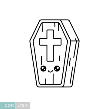 Cute Halloween coffin casket kawaii icon