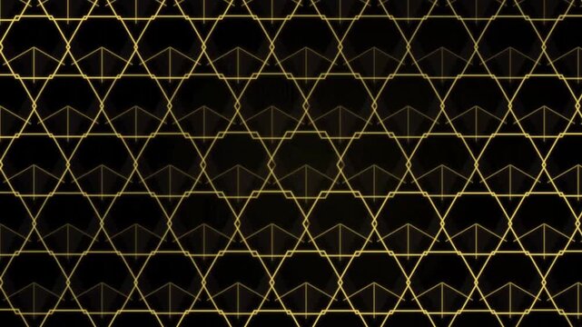 Gold geometric pattern animation on black background, deco style motion for branding and presentations