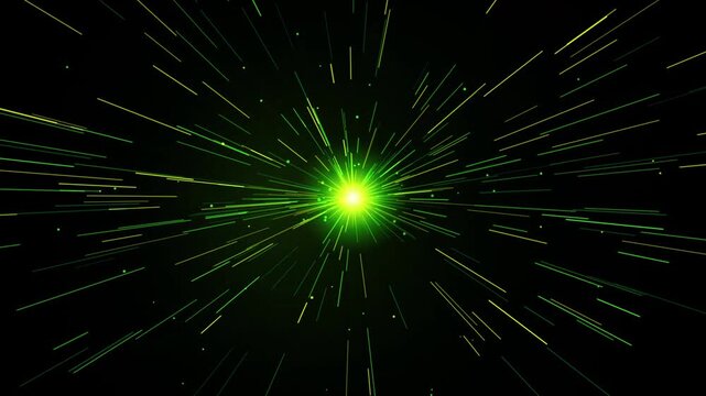 Green light speed warp tunnel abstract background, hyperspace travel effect, digital cyberpunk motion futuristic sci-fi particle animation