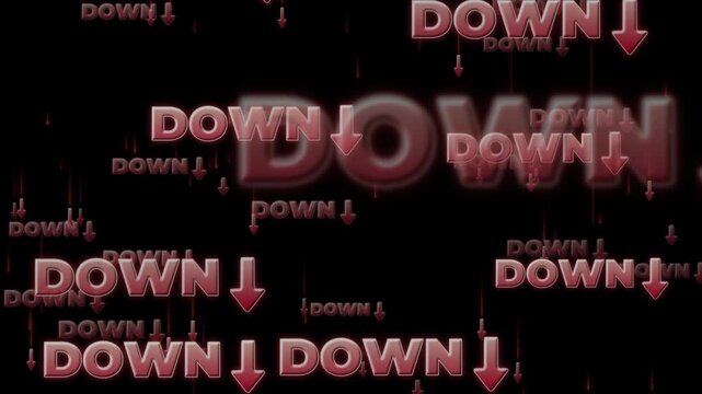 Many red DOWN signs with arrows falling seamless loop