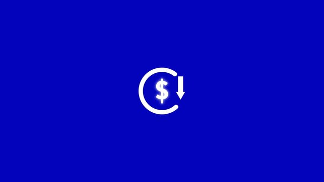 Abstract decrease icon on green background. Dollar rate down looped icon. Reduce costs sign