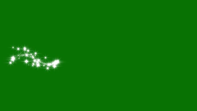 White glitter star light trail spiraling into a magical swirl, sparkling comet line trace, glowing star particles, shimmering fairy dust and elegant luminous effects on green background, 4K animation