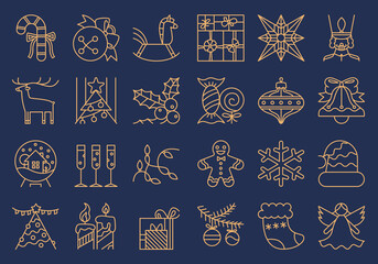Fototapeta premium Christmas Icons Set Line Art