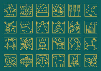 Fototapeta premium Christmas Icons Set Line Art
