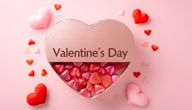 Valentine's day concept with hearts and a paper cutout background in pink