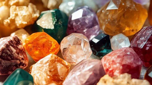 Colorful Crystal Gemstone Assortment with Polished Stones and Sparkling Faceted Textures