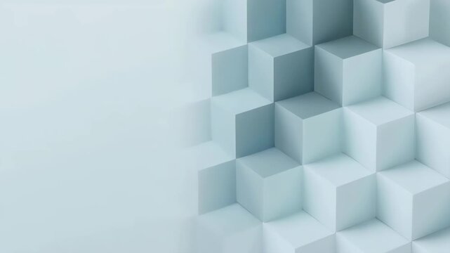 Minimal Pale Blue Geometric Cube Pattern Wall with Soft Shadows and Repeating 3D Shapes