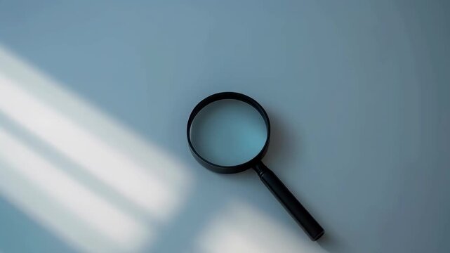 Magnifying Glass on Blue Surface with Diagonal Sunlight and Calm Geometric Shadows
