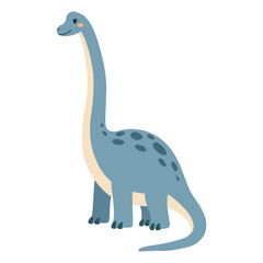 Sauropod dinosaur with blue long neck, spotted body and curved tail. Cute flat vector isolated illustration of Diplodocus  © JanelipArt