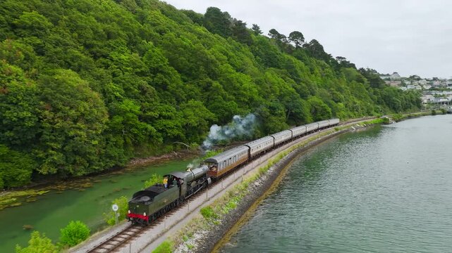 Kingswear to Paignton steam train, Dartmouth Steam Railway, Devon, England, United Kingdom