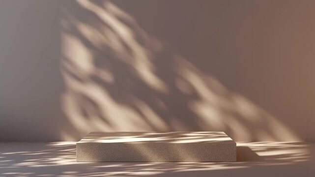 Minimal Beige Stone Display Pedestal in Sunlight with Architectural Ledge and Calm, Elegant Style