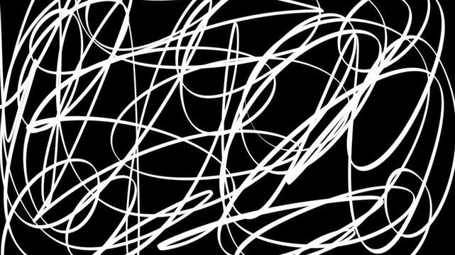 Abstract chaotic white scribble lines loop background animation for modern visual effects.