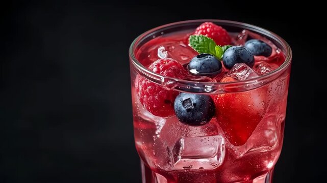 Berry Punch Beverage with Ice, Blueberry, Raspberry and Fresh Mint Drink