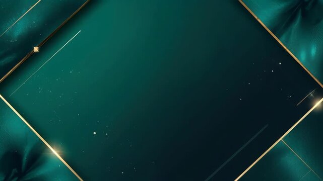 Abstract Teal Geometric Background with Gold Line Border and Subtle Stars in Dark Celestial Space