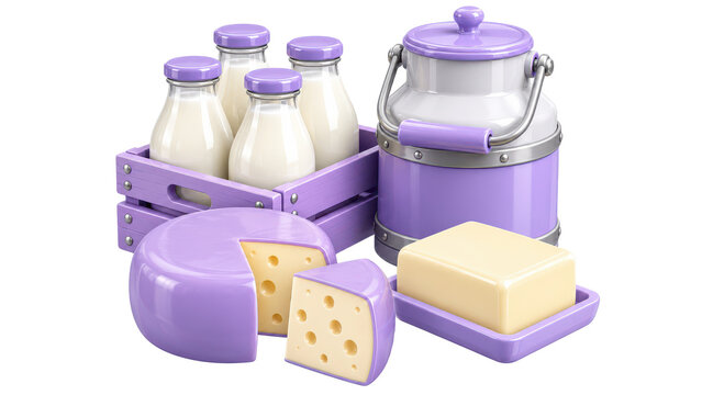 dairy products set with milk bottles, cheese isolated illustration isolated illustration on transparent background