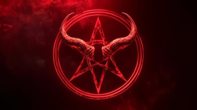 Glowing Red Pentagram Circle Amid Swirling Smoke, Dark Occult Symbol Emblem