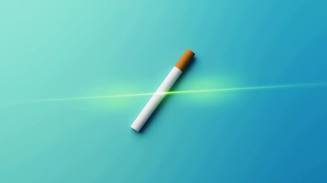 Glowing Cigarette with Green Aura and Light Trail on Blue Background