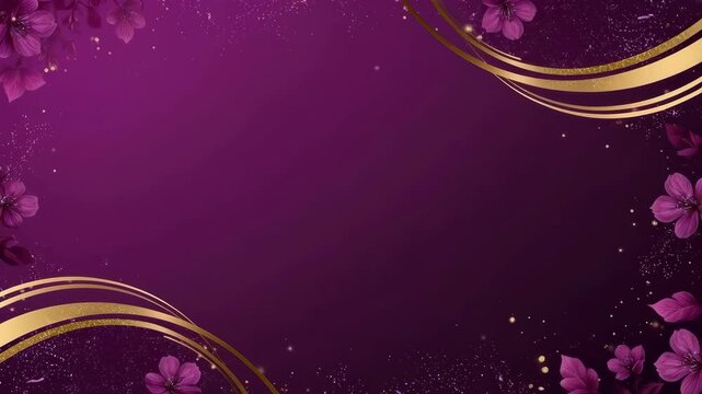 Elegant Purple Floral Background with Gold Curves and Sparkling Festive Lights