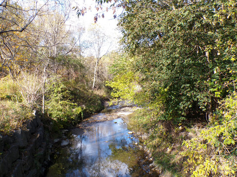 Fall landscape with colorful trees and river