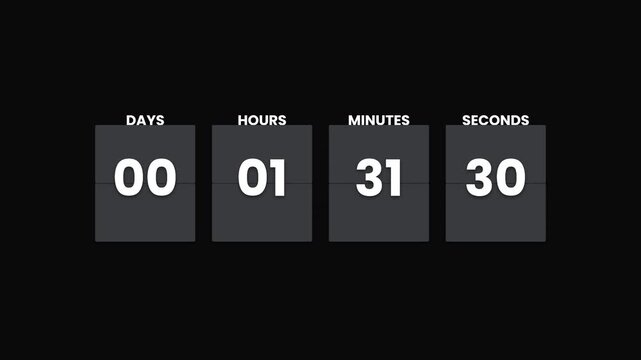 Digital countdown timer displaying remaining time for upcoming event launch showing days hours minutes and seconds until completion of tasks requiring urgent attention and fast action for