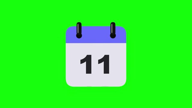 Monthly planner page displaying the day eleven for marking important dates and scheduling appointments on a green chroma screen surface to simplify the process of video compositing and task
