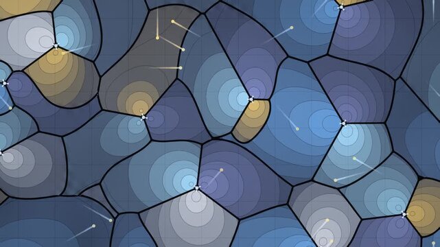 Cellular Coverage Prediction Map With Three-Sector Base Stations and Handover Trails, Seamless Loop in cool cobalt tones