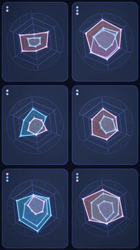 Radar Chart Dashboard Pulse Seamless Loop Abstract Data Analytics Visualization Background in cool navy tones vertical 9:16