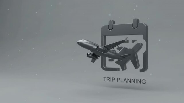 Trip Planning Calendar and Airplane Icon on Gray