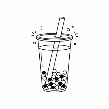 Bubble tea with tapioca pearls in a clear cup and straw  
