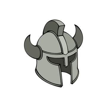 Ancient horned viking helmet medieval warrior steel armor icon illustration isolated on transparent background for gaming logo design concept