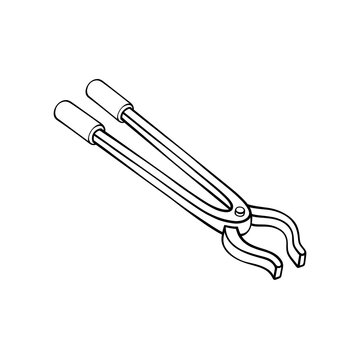 Isometric line art illustration of laboratory crucible tongs tool for handling hot equipment isolated on transparent background
