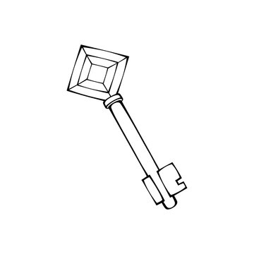 Vintage antique magic key outline vector illustration for coloring page isolated on transparent background with simple cartoon design